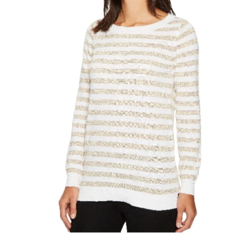MICHAEL Michael Kors Women’s Lurex White & Gold Striped Blouse